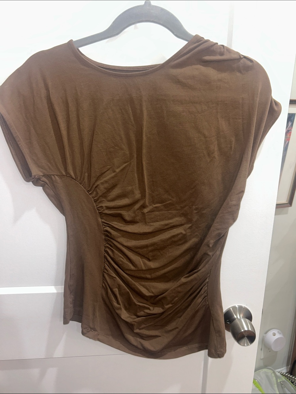 LOFT Brown Short Sleeve Ruched Side Tee